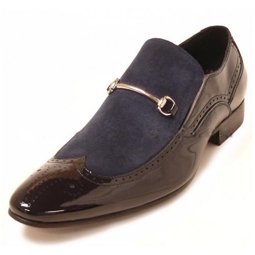Encore By Fiesso Navy Genuine Leather Loafer Shoes With Bracelet FI3194